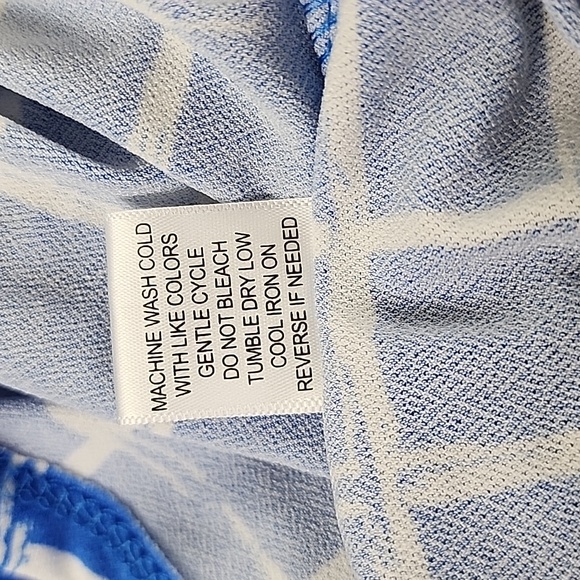 Cure bright blue white windowpane blouse split v cuffed sleeve Size Large NEW - Picture 9 of 9